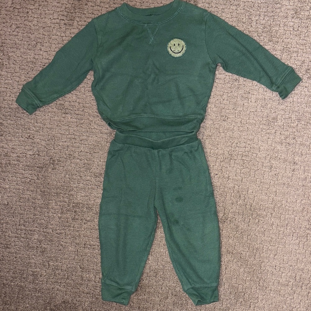 Green Smiley Face Pajama Set
